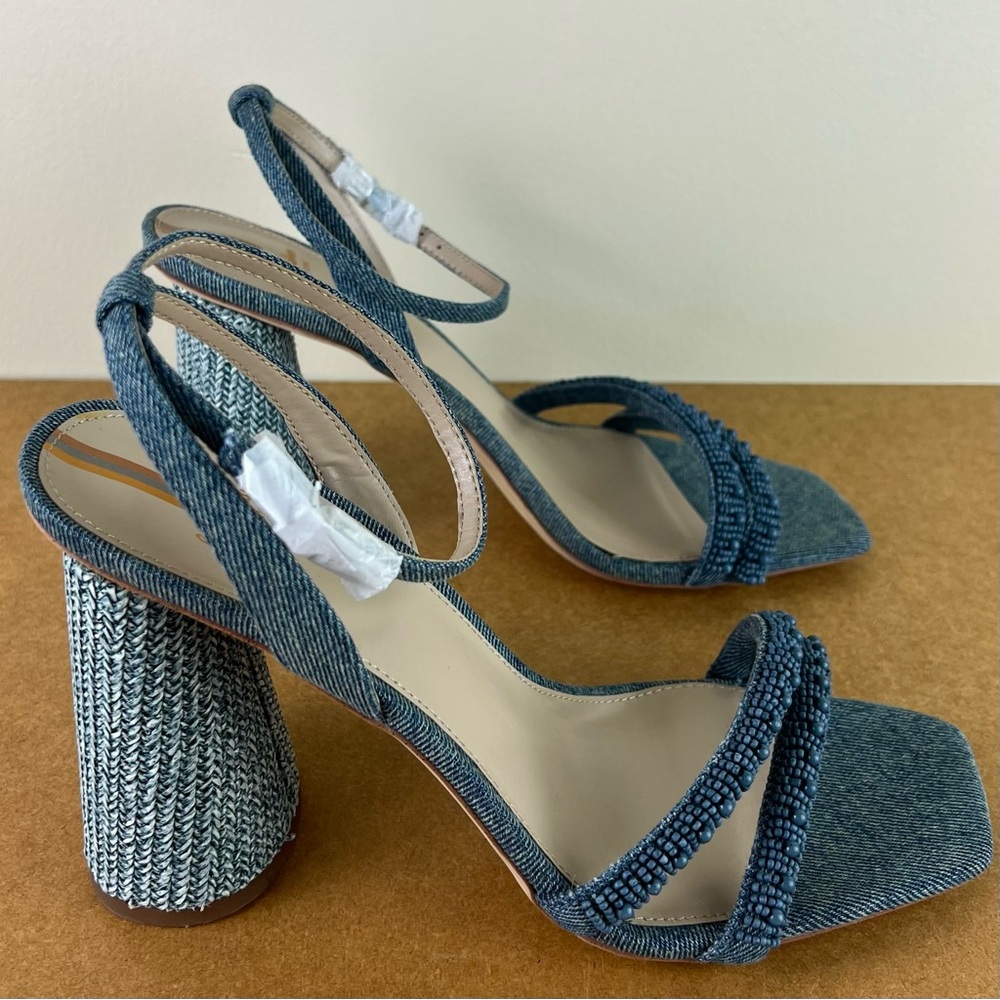 NEW SAM EDELMAN BLUE BEADED SANDALS - Picture 3 of 12